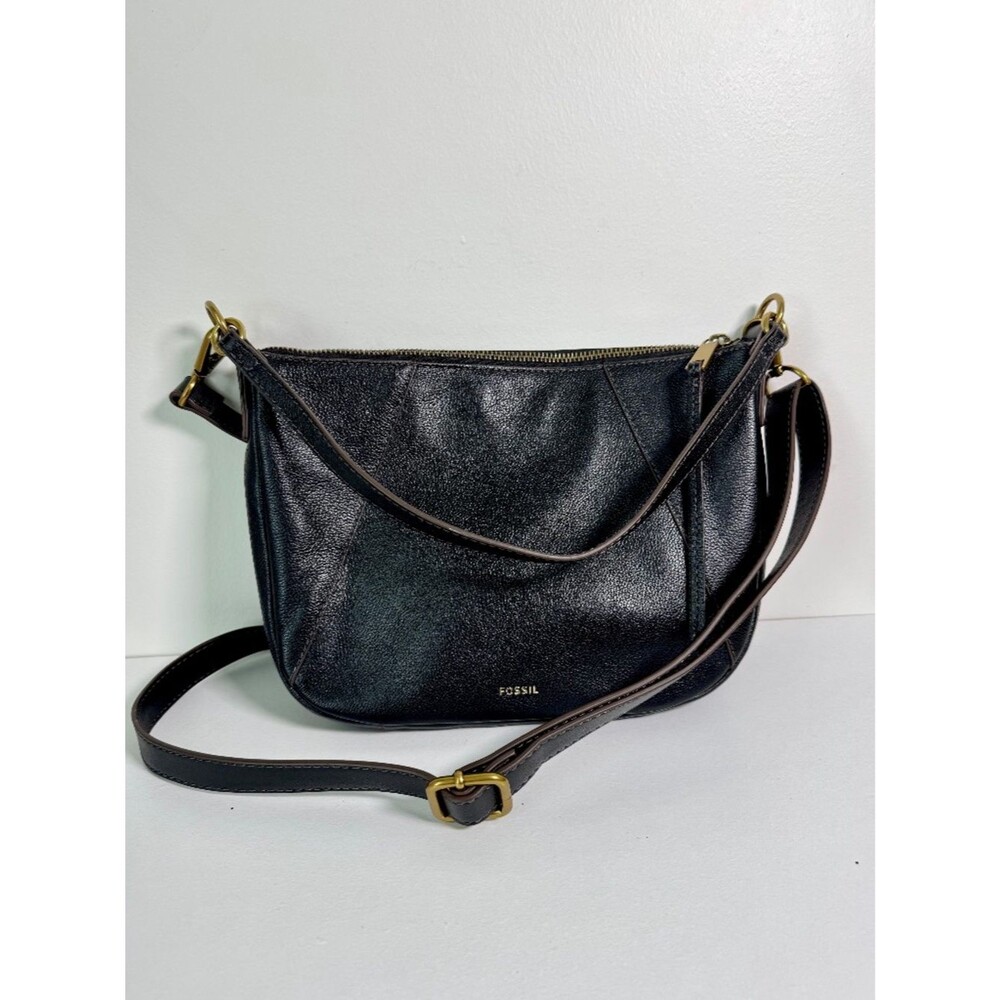 Fossil "Skylar" Black Leather Crossbody Shoulder Bag Satchel